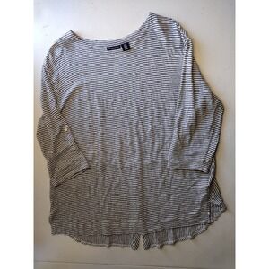 Adrienne‎ Vittadini Striped Linen Blend 3/4 Sleeve Tunic Top Plus Size 1X